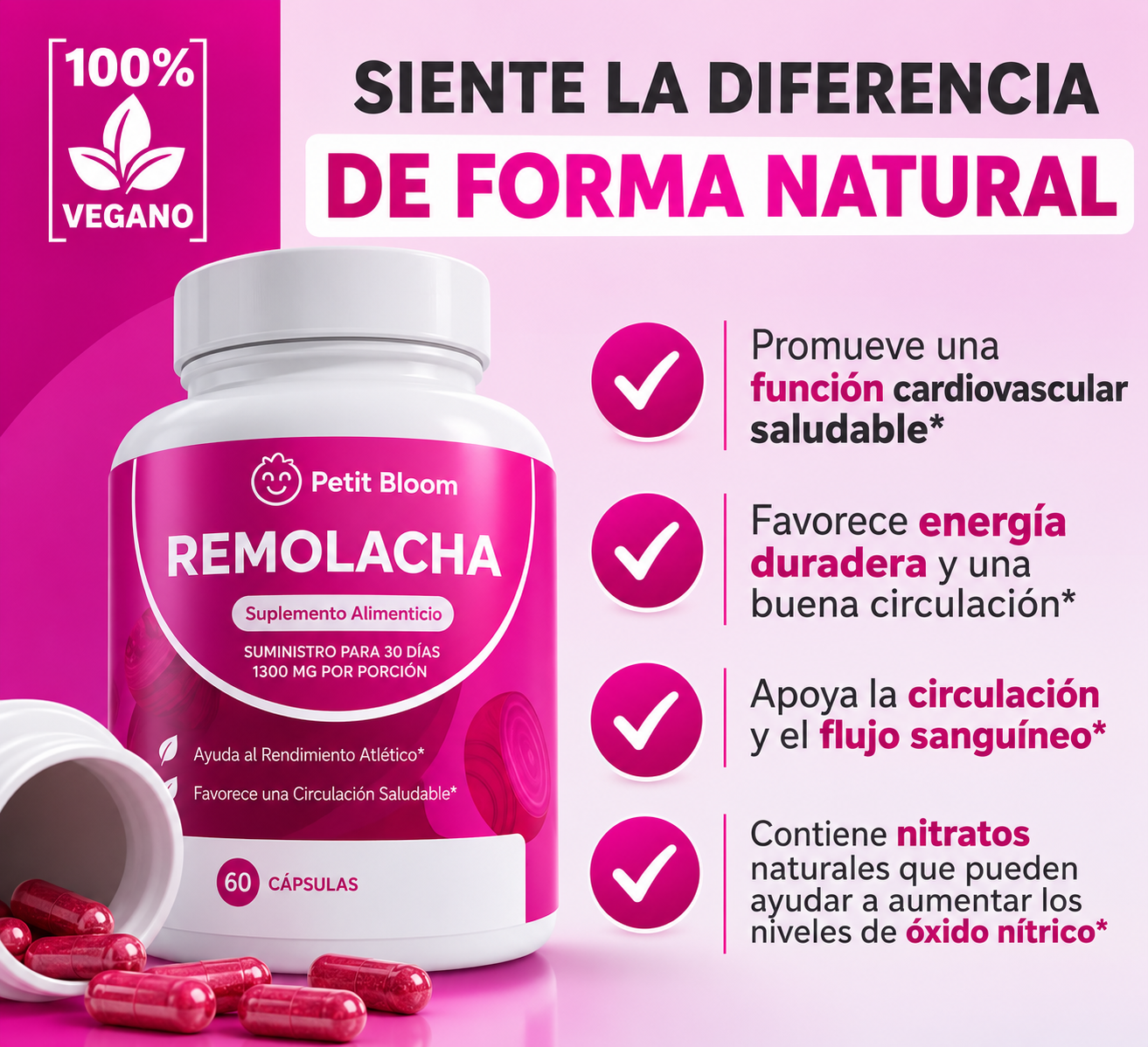 Cápsulas de Remolacha Petit Bloom para Favorecer la Circulación y la Vitalidad*
